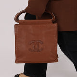 Rare Chanel 2003 Whipstitch Wood Top Handle Tote