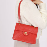 Rare Chanel 1997 Red Caviar Single Small Flap Shoulder Bag