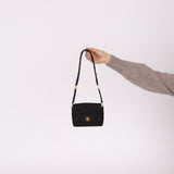 Rare Chanel 1989 Black Grosgrain Quilted Turnlock Mini Flap Bag