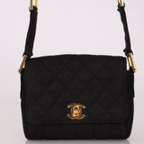 Rare Chanel 1989 Black Grosgrain Quilted Turnlock Mini Flap Bag