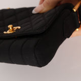 Rare Chanel 1989 Black Grosgrain Quilted Turnlock Mini Flap Bag