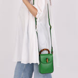 Gucci Green Bamboo Turnlock Vertical Top Handle 3 Way Bag