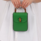 Gucci Green Bamboo Turnlock Vertical Top Handle 3 Way Bag