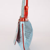 Fendi Blue Zucchino Metallic Embossed Coated Canvas Pochette