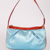 Fendi Blue Zucchino Metallic Embossed Coated Canvas Pochette