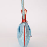 Fendi Blue Zucchino Metallic Embossed Coated Canvas Pochette