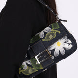 Fendi Denim Floral Appliqué Baguette Bag