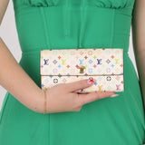 Limited Edition Louis Vuitton x Takashi Murakami Multicolor Blanc Sarah Wallet