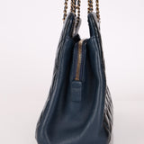 Chanel 2015 Patent Goatskin Medium Navy CC Eyelet Tote