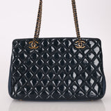 Chanel 2015 Patent Goatskin Medium Navy CC Eyelet Tote