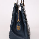 Chanel 2015 Patent Goatskin Medium Navy CC Eyelet Tote