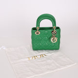 Dior 2018 Emerald Lambskin Cannage Mini Lady w Strap