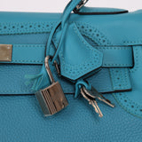 Limited Edition Hermès 2015 Turquoise Togo & Swift Ghillies Kelly 32 PHW