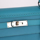 Limited Edition Hermès 2015 Turquoise Togo & Swift Ghillies Kelly 32 PHW