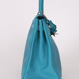 Limited Edition Hermès 2015 Turquoise Togo & Swift Ghillies Kelly 32 PHW