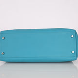 Limited Edition Hermès 2015 Turquoise Togo & Swift Ghillies Kelly 32 PHW