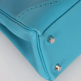 Limited Edition Hermès 2015 Turquoise Togo & Swift Ghillies Kelly 32 PHW