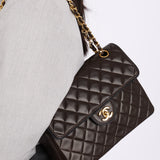 Chanel 1989 Lambskin Square Turnlock Brown Flap