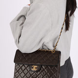 Chanel 1989 Lambskin Square Turnlock Brown Flap