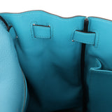 Limited Edition Hermès 2015 Turquoise Togo & Swift Ghillies Kelly 32 PHW