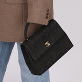 Rare Chanel 1994 Black Denim Small Kelly Top Handle