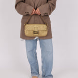Rare Fendi Metallic Gold Embroidered Whipstitch Zucca Baguette