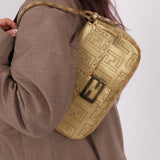 Rare Fendi Metallic Gold Embroidered Whipstitch Zucca Baguette