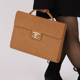Rare Chanel 1998 Burlap XL Turnlock Briefcase 24k GP