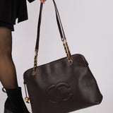 Chanel 1994 Chocolate Caviar Timeless Zip Tote 24k GP