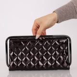 Ultra-Rare Runway Chanel 2014 Chocolate Patent Metal Handle Clutch