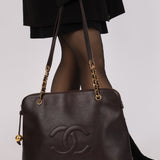Chanel 1994 Chocolate Caviar Timeless Zip Tote 24k GP