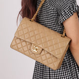 Chanel 1994 Taupe Lambskin Medium Double Flap 24K GP