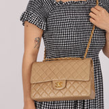Chanel 1994 Taupe Lambskin Medium Double Flap 24K GP