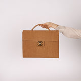 Rare Chanel 1997 Raffia XL Logo Briefcase 24K GP