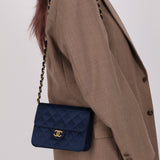 Chanel 1986 Midnight Satin Square Mini Flap