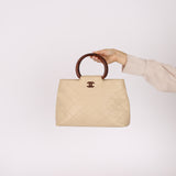 Chanel 2000 Cream Caviar Wood Acrylic Tote