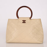 Chanel 2000 Cream Caviar Wood Acrylic Tote