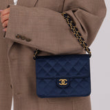 Chanel 1986 Midnight Satin Square Mini Flap