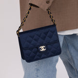 Chanel 1986 Midnight Satin Square Mini Flap