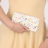 Limited Edition Louis Vuitton x Takashi Murakami Multicolor Blanc Zippy Wallet