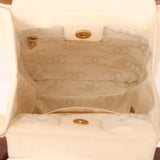 Chanel 2003 Soft Calfskin Ivory Whipstitch Wood Top Handle Mini Tote