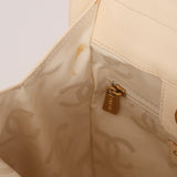 Chanel 2003 Soft Calfskin Ivory Whipstitch Wood Top Handle Mini Tote