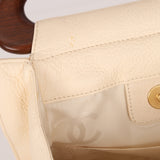 Chanel 2003 Soft Calfskin Ivory Whipstitch Wood Top Handle Mini Tote
