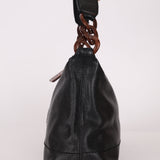 Chanel 2002 Caviar Acrylic Wood Chain Shoulder Bag