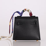 Hermès Tadelakt Micro Kelly Black Bag Charm GHW