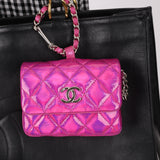 Chanel 24C Iridescent Patent Quilted Carabiner Card Holder
