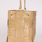 Bottega Veneta Gloss Croc Embossed Mini Cassette Bucket Bag