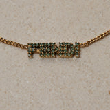 Fendi Crystal Logo Pendant Necklace