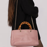 Gucci Dust Pink Leather Bamboo Shopper Tote