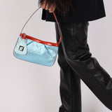 Fendi Blue Zucchino Metallic Embossed Coated Canvas Pochette